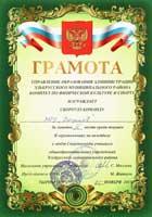 Финальные игры первенства района по волейболу среди юношей и девушек – грамота