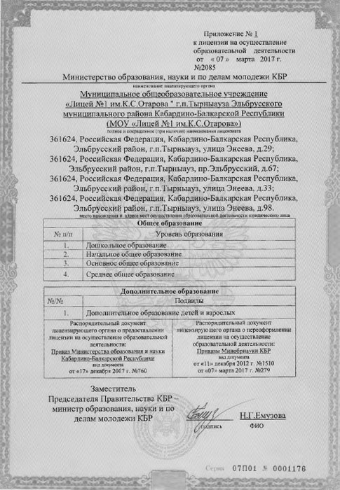 Лицензия на право образовательной деятельности лицея. Лист 3